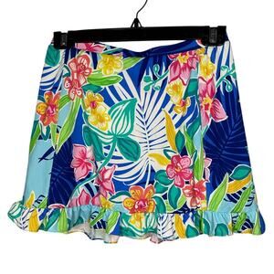 G Lifestyle Tropical Floral Ruffle Elastic Waist Skort Women's XS